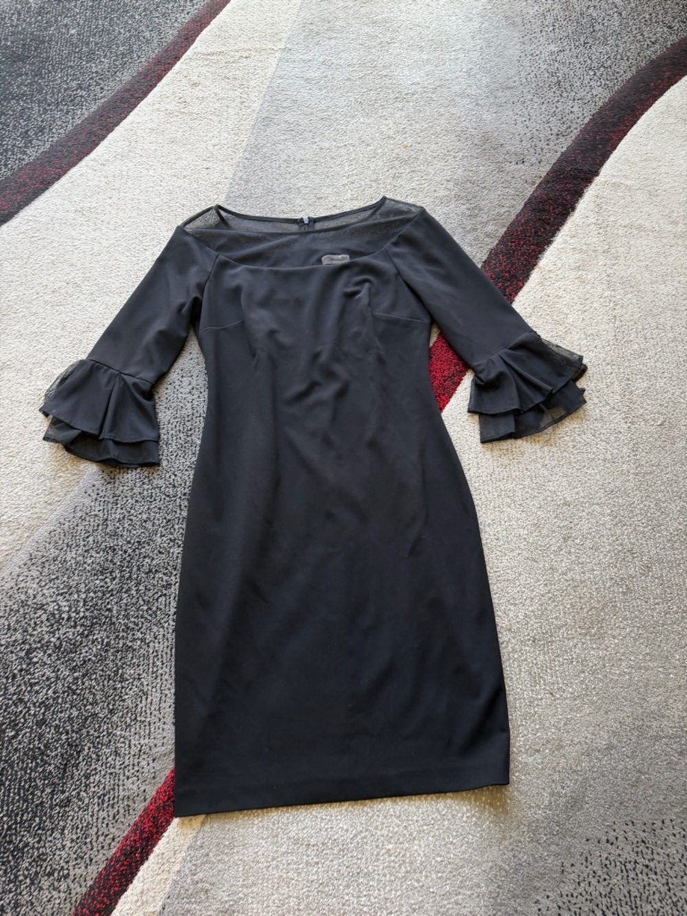 Calvin Klein Black Mesh Bell Sleeve Sheath Dress